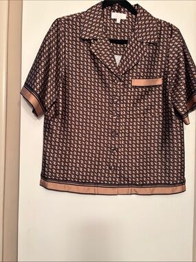 Le AX Geometric Printed Top in Tan & Black